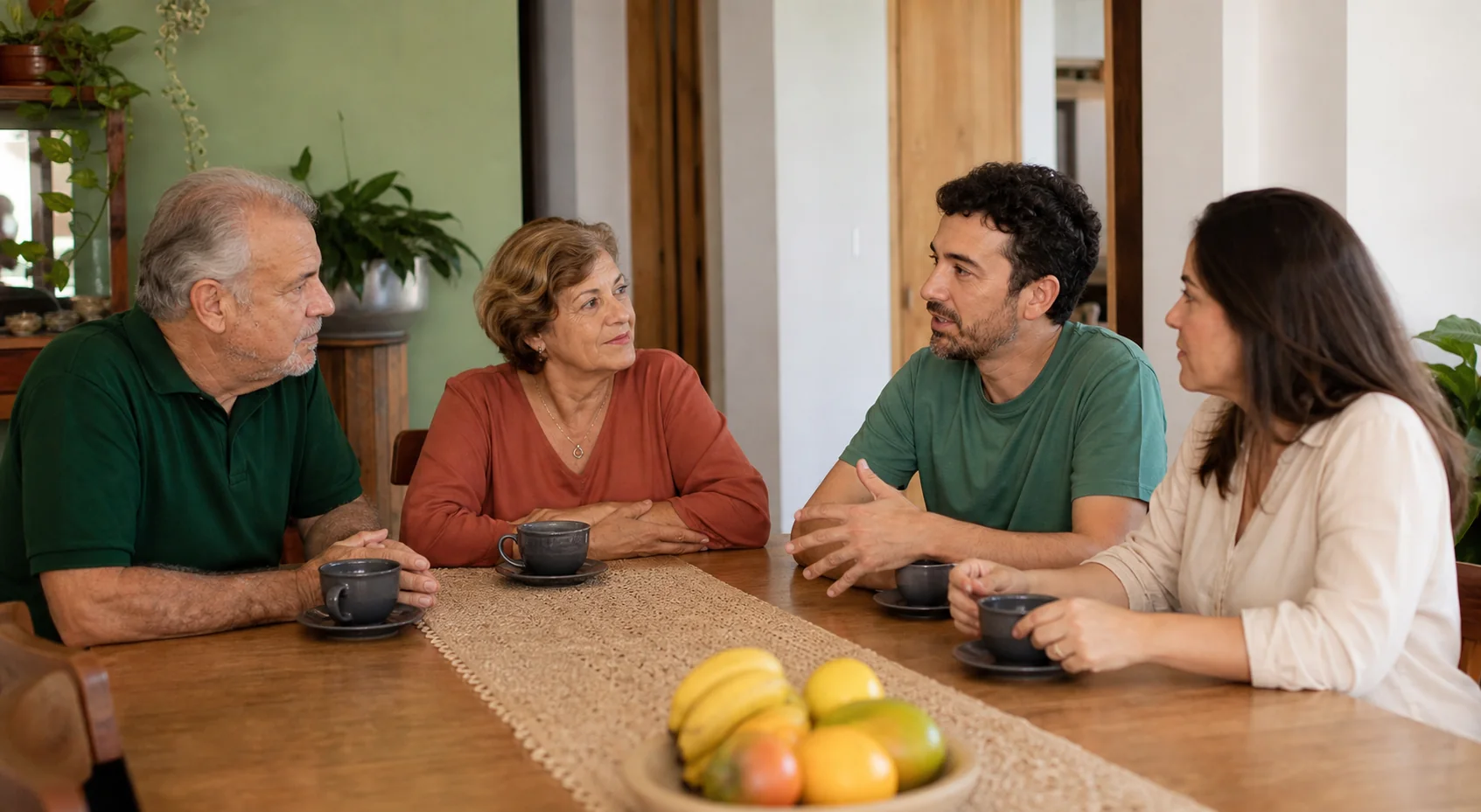 Família brasileira reunida em uma conversa tranquila