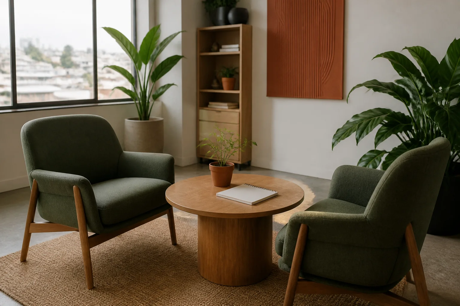 Espaço acolhedor preparado para uma conversa